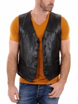 Black Lambskin Slim Men Leather Vest Coat Fit Party Coat Black Sexy  Real Soft - £85.77 GBP+