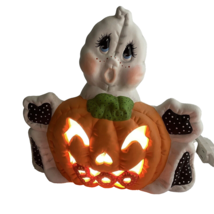 Nowell Mold Ceramic Ghost Pumpkin JOL Boo Halloween Decor Lighted Vintage - £31.62 GBP