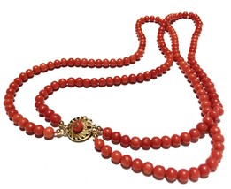 18k RED no dye natural coral European two strand antique vintage necklace 珊瑚 - £1,687.32 GBP