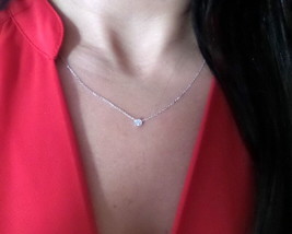 Diamond Solitaire Bezel Set Necklace 14K White Gold 0.10 Ct SI1 Clarity G Color - £97.83 GBP+