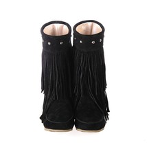 Women&#39;s 2 Layer Fringe Tassels Flat heel Half knee high Boots Warm Shoes Plus Bi - £44.22 GBP