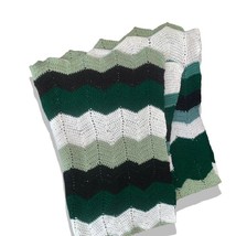Vintage Retro Handmade Crochet Blanket Afghan Throw Green White Chevron ... - $442.09 MXN