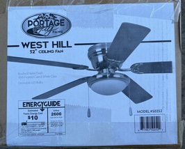 Portage Bay 50252 Hugger 52&quot; Brushed Nickel West Hill Ceiling Fan Light - £57.81 GBP