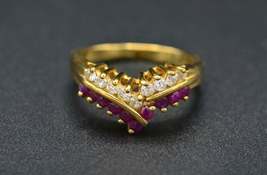 14K Yellow Gold Finish 1.34CT Round Cut Ruby &amp; Diamond Engagement Wedding Ring - £78.94 GBP