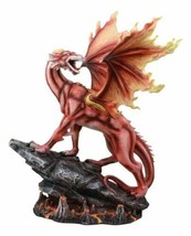 Large Red Magma Lava Smaug Dragon On Volcanic Rock Statue Fantasy Home D... - £82.95 GBP