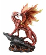 Large Red Magma Lava Smaug Dragon On Volcanic Rock Statue Fantasy Home D... - £83.81 GBP