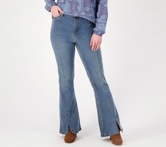 Denim &amp; Co. Canyon Retreat Petite Hearltand Denim Slit Jeans Antique Indigo, P 0 - £23.73 GBP