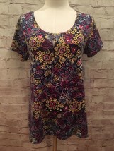 LuLaRoe Classic Tee T-shirt Tunic Purple Multicolor Paisley High Low Siz... - $14.40