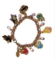 Disney Sleeping Beauty Witch Fairies Crystals  Braided  Charm Bracelet 7 1/2&quot; - £23.19 GBP