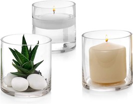 Set Of 3 Glass Cylinder Vases, Each 4 Inches Tall And Multipurpose As Flower - £30.12 GBP