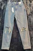 Topshop Mom Jeans Women Size 4 Blue Denim Cotton Pockets Straight Leg Flat Front - £17.82 GBP