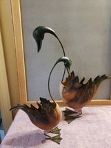 2 Metal Goose Geese Figurine Shelf Mantel Decor Wings are Autumn Leaves FS - $29.69