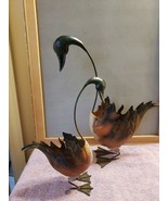 2 Metal Goose Geese Figurine Shelf Mantel Decor Wings are Autumn Leaves FS - £23.72 GBP