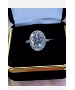2.10Ct Ovalschliff Künstlicher Diamant Halo Verlobungsring 14K Weiß Verg... - $126.68 CAD