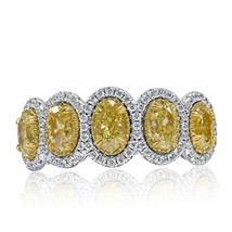 Spectacular 5 Stone 2.41CT Oval Fancy Yellow Diamond Wedding Band 14k White Gold - £3,817.65 GBP