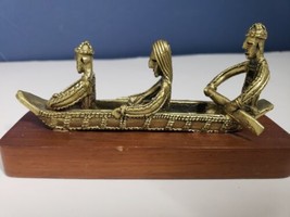 Bronze Antique Ashanti  Weight African Tribal Figurine Boat Canoe 6&quot; long - £51.43 GBP