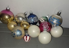 Vintage Lot of  13 Glass Christmas Ornaments Round Glitter Mica Balls Multicolor - £20.11 GBP