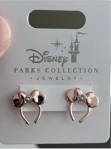 Disney Parks Minnie Mouse Ears Headband Rose Gold Color Earrings NEW
