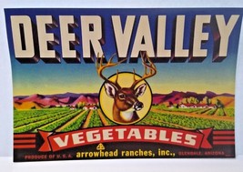 Deer Valley Vegetables Arrowhead Ranches Vintage Crate Label 1950&#39;s Original - £6.78 GBP