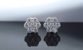 Created Diamond Cluster Flower Solitaire 14K Yellow Gold Stud Earrings 1.00Ctw - £189.87 GBP