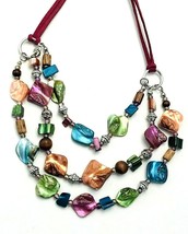 Triple Strand Multi Colored Dyed Mother of Pearl Shell Necklace - £14.24 GBP