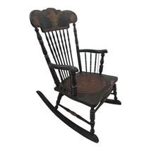 PICK UP Antique Wooden Rocking Chair w/ Leather Seat Nursery Child Small... - $3,177.79 MXN