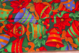 Fabric Cranston VIP &quot;Bells&quot; Christmas Blue Red Gold Green Poinsettias $1.50 - $1.50