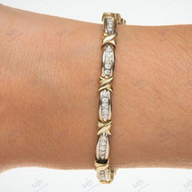 Gift 2CT VVS/DE Moissanite &quot;X&quot; link tennis bracelet - 14K Two Tone Gold Over 925 - £201.42 GBP