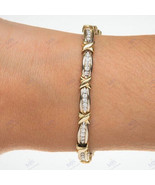 Gift 2CT VVS/DE Moissanite &quot;X&quot; link tennis bracelet - 14K Two Tone Gold ... - £199.69 GBP