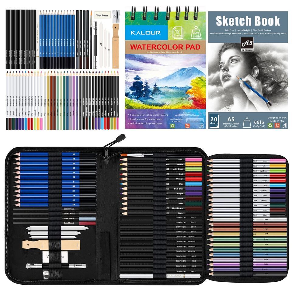 Artistic ProSketch Kit: 76-Piece Drawing and Sketching Set with Sketchbook, Wate