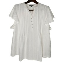 Roz &amp; Ali Plus Size 2X White Short Flutter Sleeve Blouse Top - £27.96 GBP