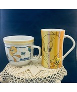 Vintage looney Tunes collection of 2 Tweety bird white yellow mugs from ... - £15.19 GBP
