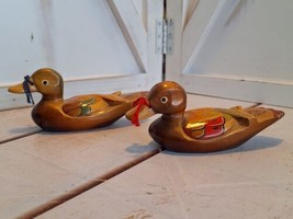 Korean Wooden Wedding Ducks Set Hand Painted Vintage  - $24.74
