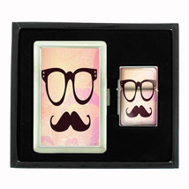 COOL MUSTACHE D9 CIGARETTE CASE / WALLET &amp; LIGHTER GIFT SET - £17.37 GBP