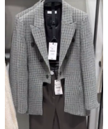 ZARA BNWT 2026. STONE ASYMMETRIC CHECK WOOL BLAZER LIMITED EDITION. 2086... - $204.92