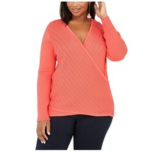 INC Womens Plus 1X Grapefruit Orange Surplice VNeck Pullover Sweater NWT... - $34.29