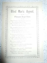 Vintage Blind Man’s Appeal  Please Buy One Paper With Poem 1950s - $2.99