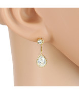 Gold Tone Drop Earrings With Dazzling Faux Pear Shape White Sapphire - $26.99