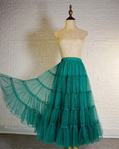 Emerald Green Sparkle Tulle Skirt Women Plus Size Tiered Long Tulle Skirt image 1