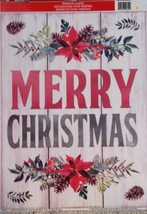 Vinyl Static Window Clings Merry Christmas on Woodgrain Pine Cones - £6.57 GBP