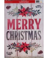 Vinyl Static Window Clings Merry Christmas on Woodgrain Pine Cones - £6.69 GBP