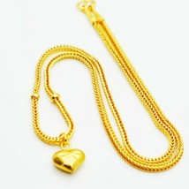 Necklace Heart Pendant 18K 22K Gold Plated Yellow Thai Twist 18 Inch 18 Gram  - £23.97 GBP