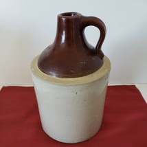 Antique Vintage 1/2 Gallon Stoneware Pottery Crock Jug Brown Cream - 9 &quot; Tall - £27.16 GBP