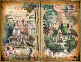 Vintage Journal Page Junk Journal Printable Watercolor Cottage House Eph... - £2.32 GBP