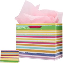 1Pc Gift Bag 13x10x5 Inches Rainbow Gift Bag With Tissue Paper And Greet... - £14.21 GBP
