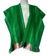 Vintage 1960s  Green Striped Wrap Shawl Poncho Fringe OS Soft - $29.69