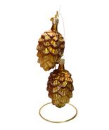 2 Glass Pinecone Christmas Ornaments Pair Glitter Gold Copper Bronze Nature - €11,87 EUR