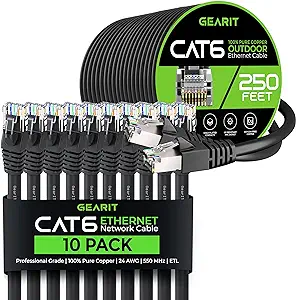 GearIT 10Pack 25ft Cat6 Ethernet Cable &amp; 250ft Cat6 Cable - $290.99