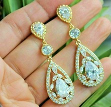 4Ct Pear Cut VVS1 Diamond Drop Dangle Bridal Earrings 14K Yellow Gold Finish - £113.90 GBP