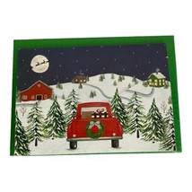 Christmas Cards Red Truck House 3 D Holiday 7&quot; x 4&quot; Snow Tress Reindeers NEW - £15.53 GBP